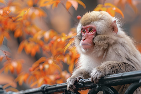 秋天户外的猴子高清图片
