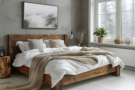 宁静背景温馨宁静的木床卧室设计图片