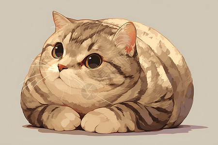 可爱的小猫虎圆滚滚小猫躺在地上插画