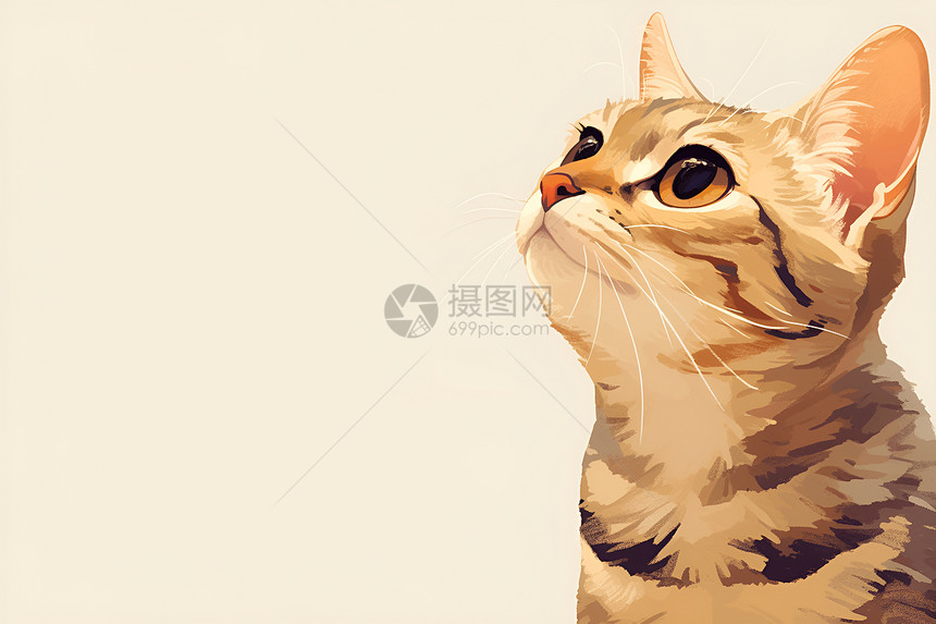 仰望天空的虎斑猫图片