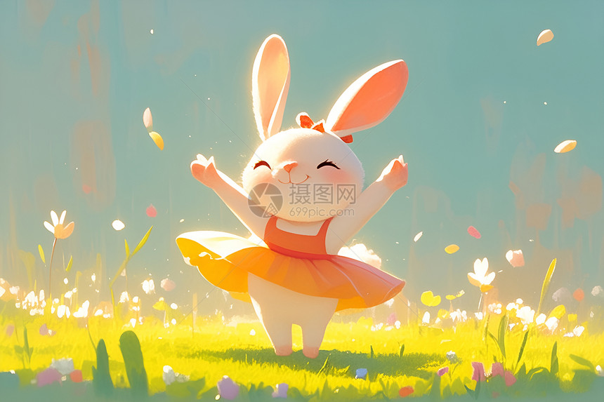 草地上跳舞的兔子图片