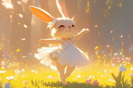 动漫舞蹈可爱卡通兔子在阳光下舞蹈插画