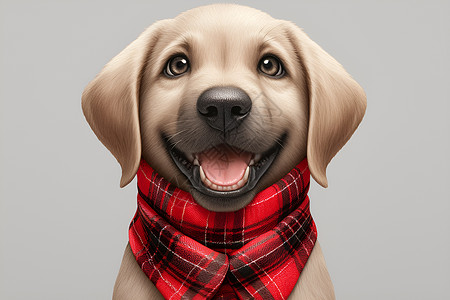 可爱狗狗戴红色方格图案插画