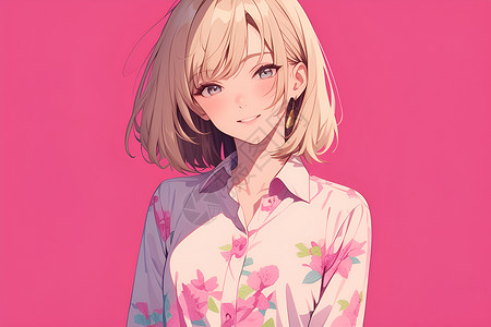 粉色印花粉色背景上的少女插画