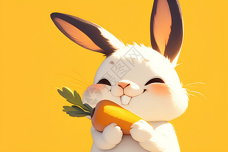 小白兔采蘑菇调皮可爱的卡通兔子拿着胡萝卜插画