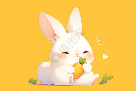 吃胡萝卜小白兔顽皮兔子吃胡萝卜插画