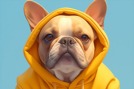 可爱的宠物可爱小狗穿着黄色卫衣插画
