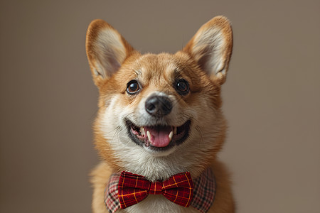 带领结的狗柴犬戴着红色领结背景