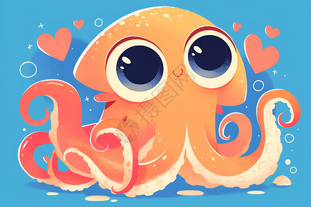 海底生物热带鱼海底的快乐小章鱼插画
