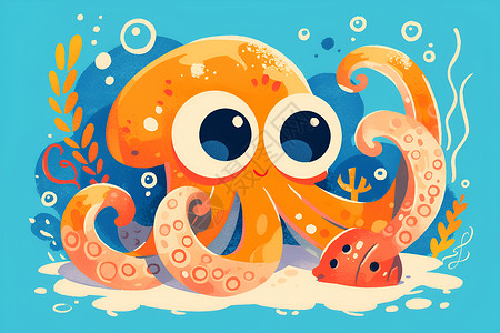 海洋可爱小章鱼小章鱼漂亮的平面图插画