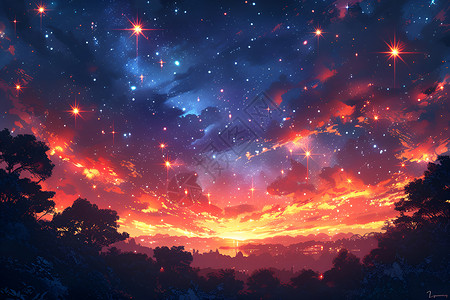 夜晚的梦幻星空背景图片