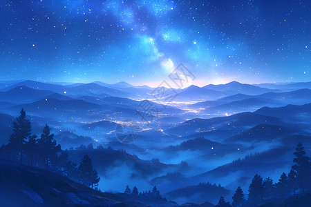 星空下的神秘山脉高清图片