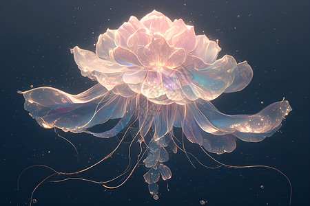 水生黑海深处悬浮着一朵花插画