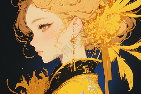 明亮黄女士的黄色花朵发饰插画