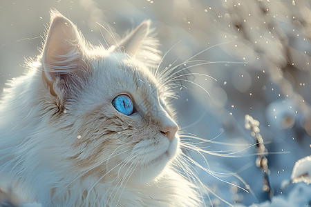雪中的蓝眼白猫高清图片