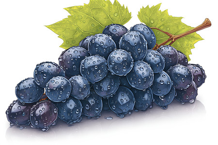 紫黑色背景水珠滴落在一串葡萄上插画