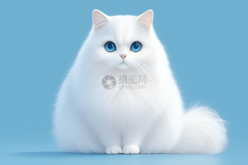 坐着的白色猫咪图片