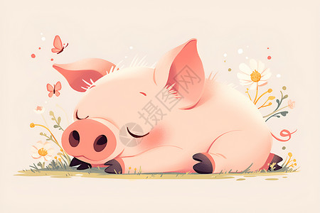 动物睡觉正在睡觉的可爱小猪插画