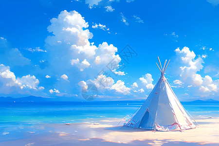 蓝天白云下的帐篷背景图片