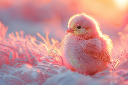 草地小鸟素材夕阳下的小鸡背景