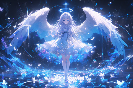 女孩翅膀梦境中的天使插画