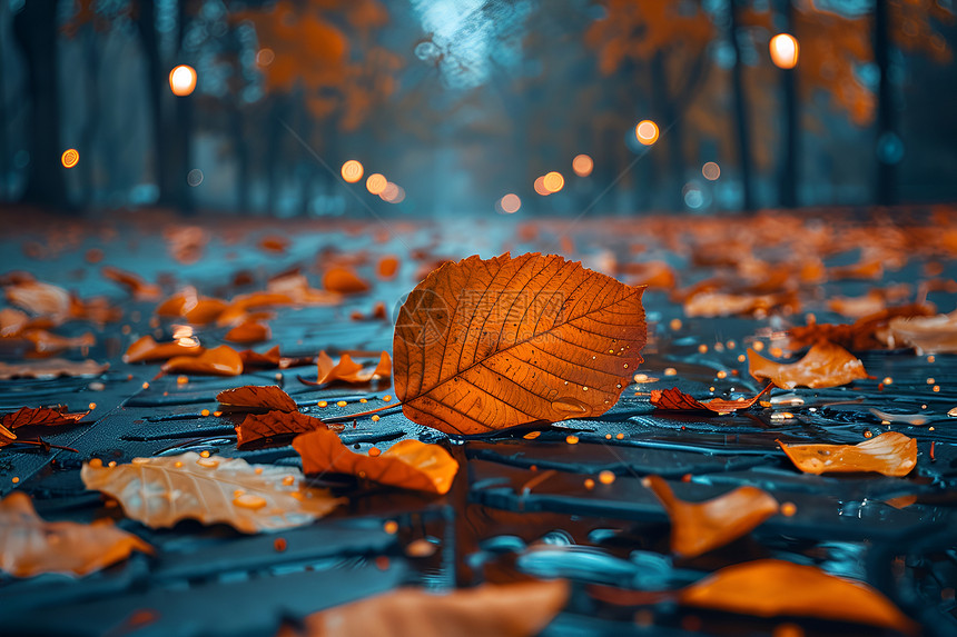 落叶飞舞的秋夜图片
