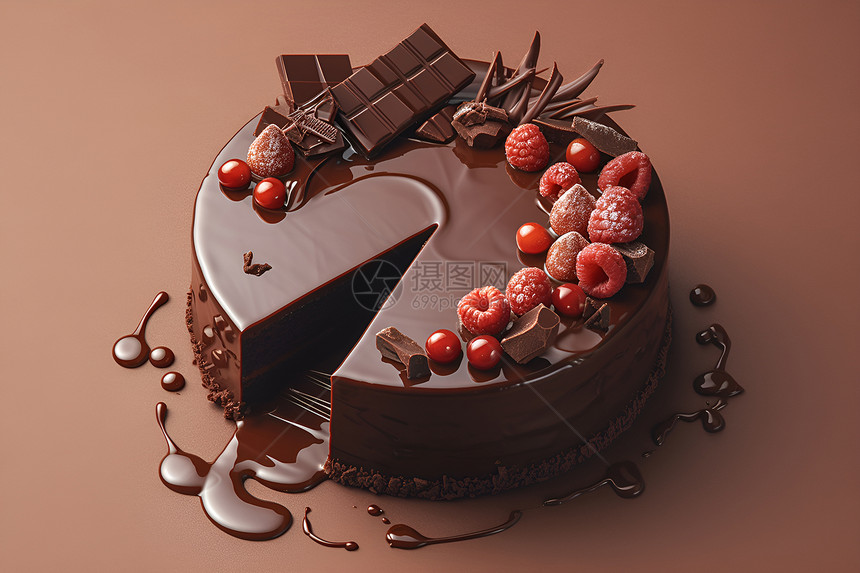 巧克力蛋糕上的水果图片