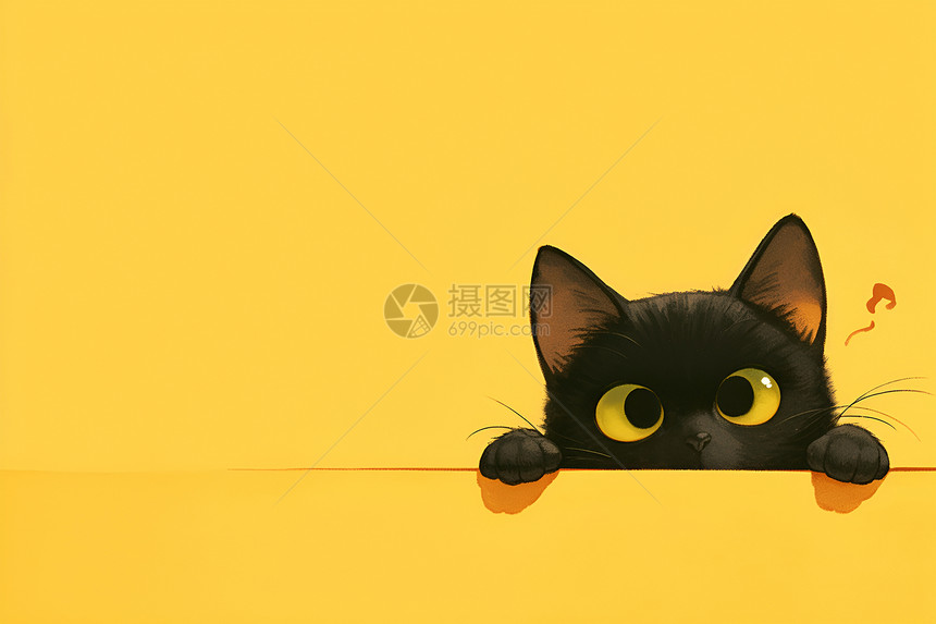 黄色背景上的黑猫图片