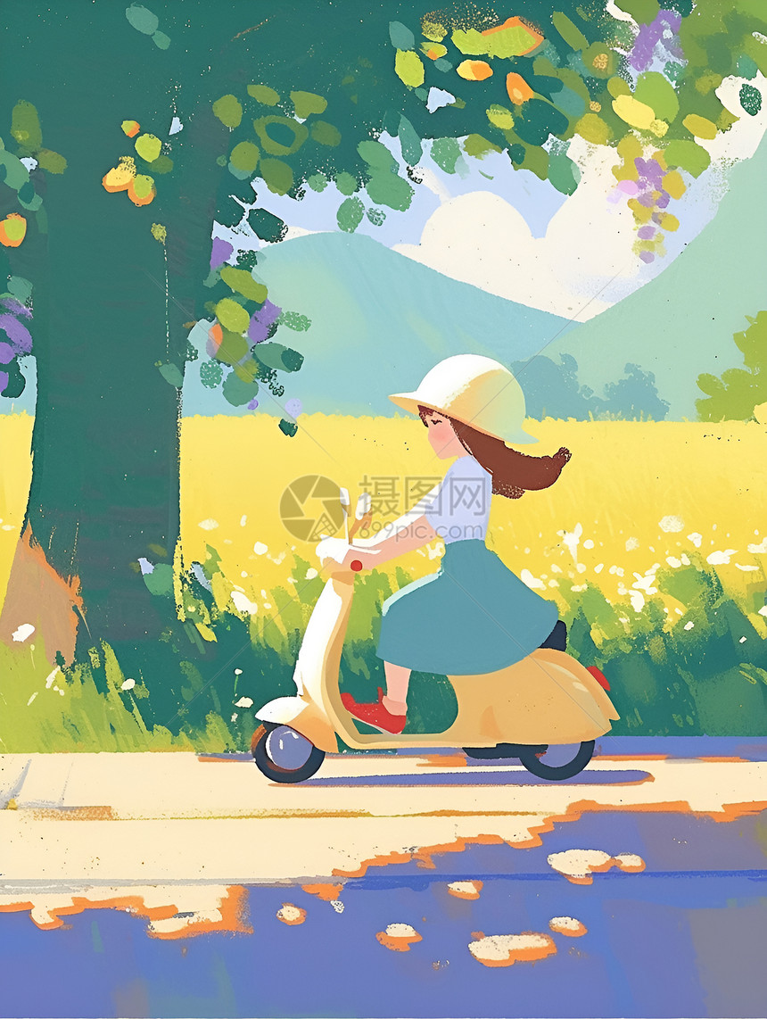公园里女孩骑着摩托车图片