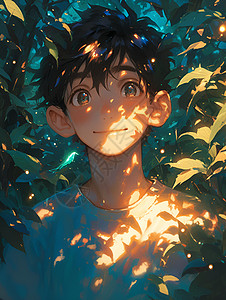 树影里的男孩背景图片