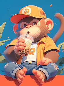喝奶茶的猴子高清图片