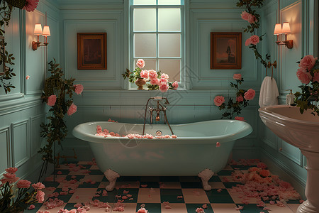花香浴室背景图片