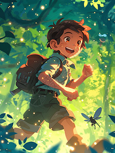 森林里探险的男孩背景图片