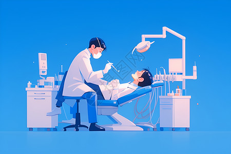 牙科检查牙医检查患者的牙齿插画