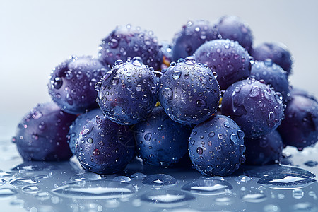深紫色扎染水珠滴落在一束深紫色葡萄上背景