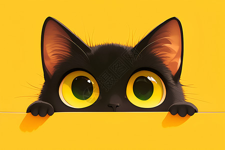 黄色眼睛的动物可爱的黑色卡通猫咪插画