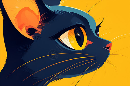 黑色眼睛可爱的黑色猫咪插画