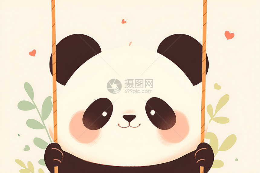 熊猫在森林中荡秋千图片