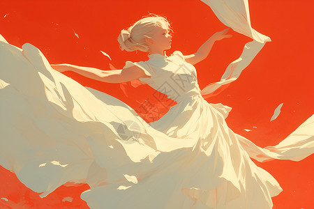 现代舞表演飞舞的白裙少女插画