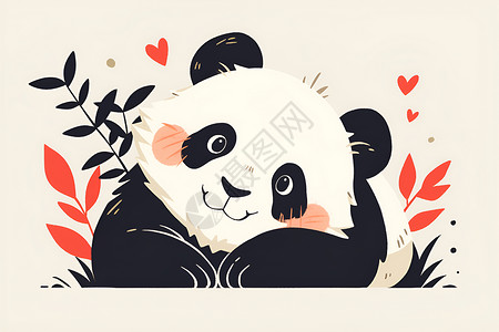 国宝植物中的熊猫插画