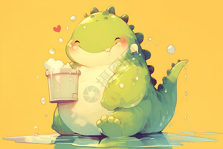 快乐恐龙玩水背景图片