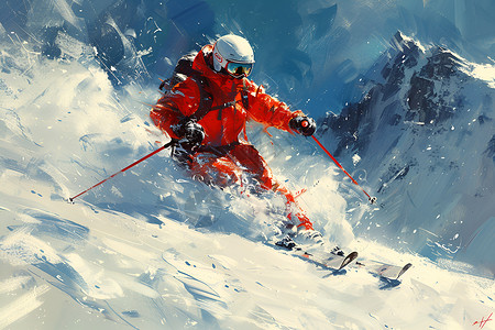 胖人运动雪山上滑雪的人插画