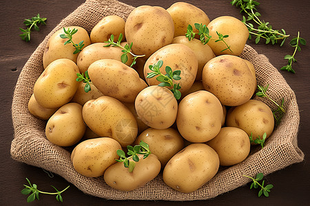 质朴的食物自然质朴的一袋土豆背景