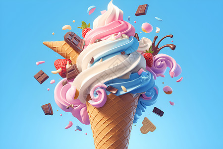 拿着冰淇淋缤纷的冰淇淋插画