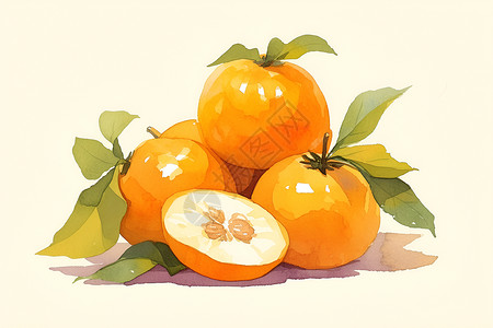 柿子水彩画水彩水果插画高清图片