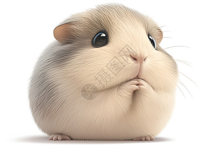 可爱的天竺鼠在纯白背景下高清图片