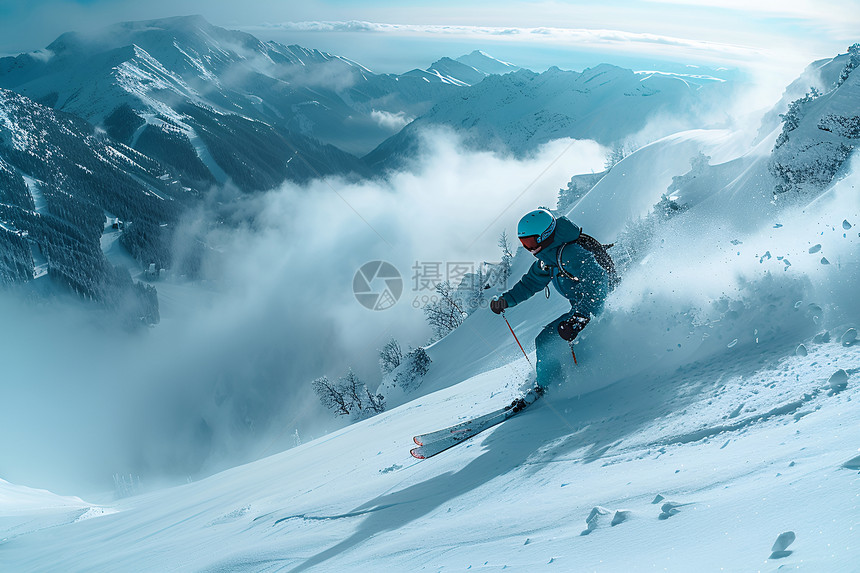 滑雪者在山坡间图片