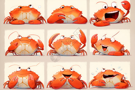 口味蟹可爱滑稽的螃蟹插画