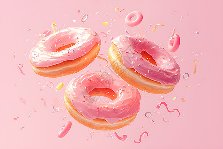 漂浮的美食漂浮的粉色甜甜圈插画