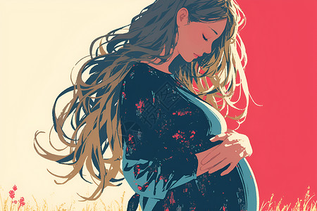 热带鱼背景扶着肚子的孕妇插画